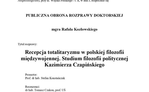 Publiczna obrona rozprawy doktorskiej mgra Rafała Kozłowskiego